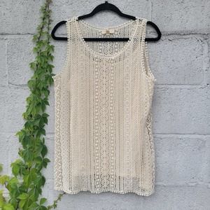 SOLD Adiva Cream Crochet Sleevless Tank Top in size L US women's boho western